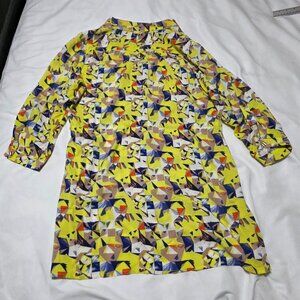 Clothing Nation Tunic Shirt Womens Large Yellow Geometric Print 3/4 Sleeve